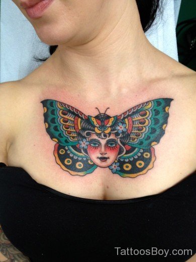 Beautiful Butterfly Chest Tattoo