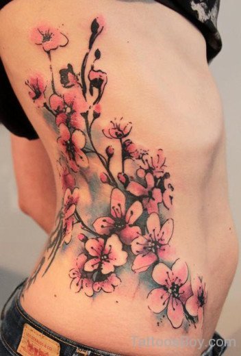 Beautiful Cherry Blossom Tattoos On Body Side Rib