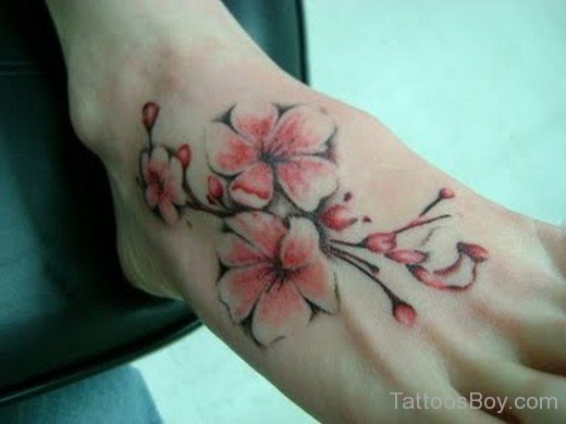 Beautiful Cherry Flower Tattoo On Ankle