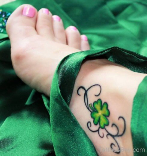 Beautiful Clover Leaf Tattoo On Foot