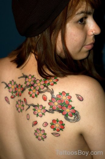 Beautiful Flower Tattoo Design On Back