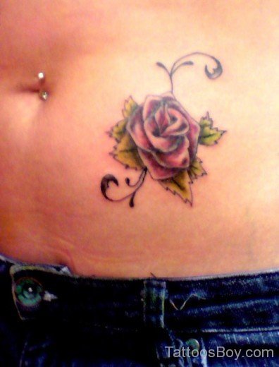 Beautiful Red Rose Tattoo Design On Belly