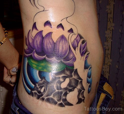 Blue Flower Tattoo Design On Side Rib