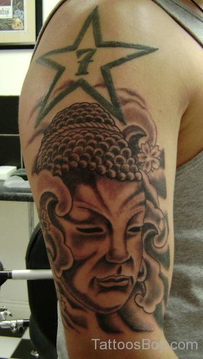 Nice Buddhist Tattoo On Shouder