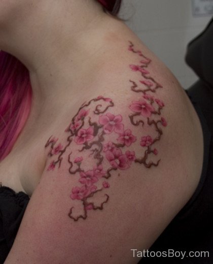Cherry Blossom Flower Tattoo Design On Shoulder