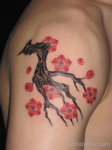 Cherry Blossoms Flower Tattoo On Shoulder