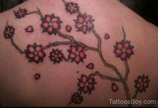 Cherry Flower Vine Tattoo On Back