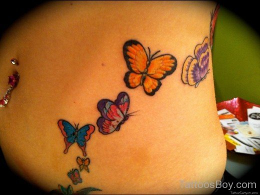 Colorful Butterfly Belly Tattoo Design