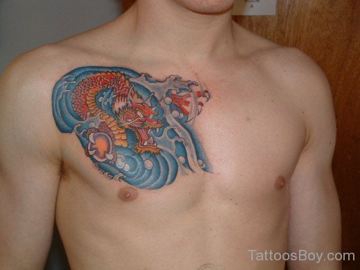 Colorful Dragon Chest Tattoo