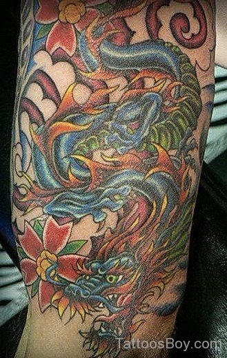 Colorful Dragon Tattoo On Body Side Rib