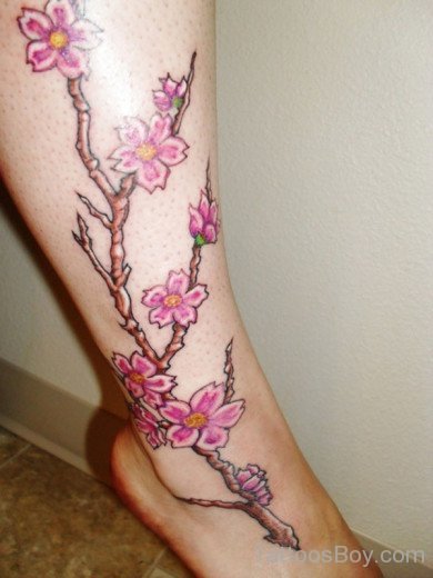 Cool Cherry Blossom Tattoo On Ankle