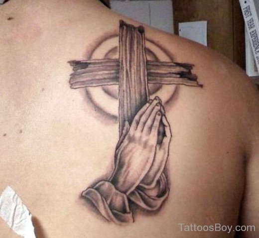 Croos Tattoo On Back Shoulder