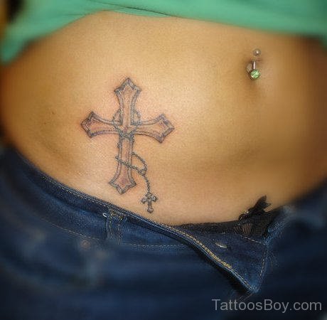 Cross  Tattoo On Stomach