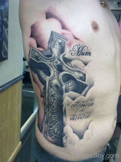 Stylish Cross Tattoo On Rib 