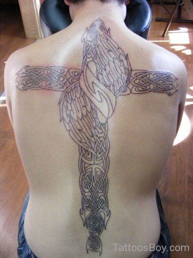 Nice Cross Tattoo On Back Body 