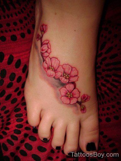 Cute Cheery Blossom Flower Tattoo On Ankle