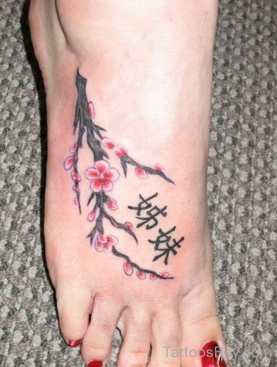 Cute Cheery Blossom Tattoo On Ankle