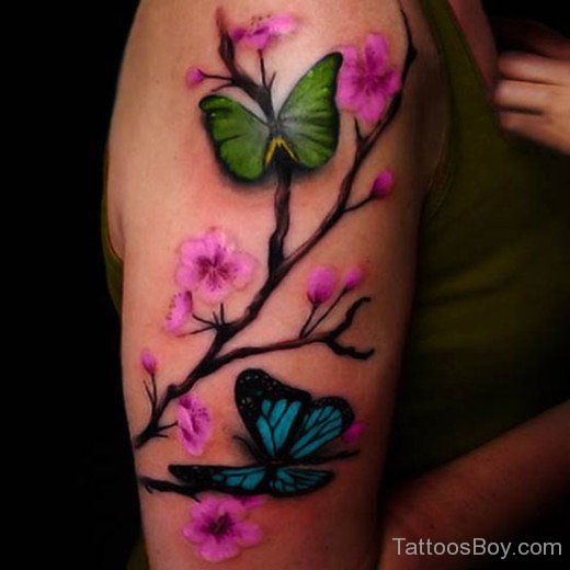 Cute Cherry Blossom Tattoo Designs On Shoulder