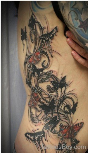 Dark Butterfly Tattoo On Belly