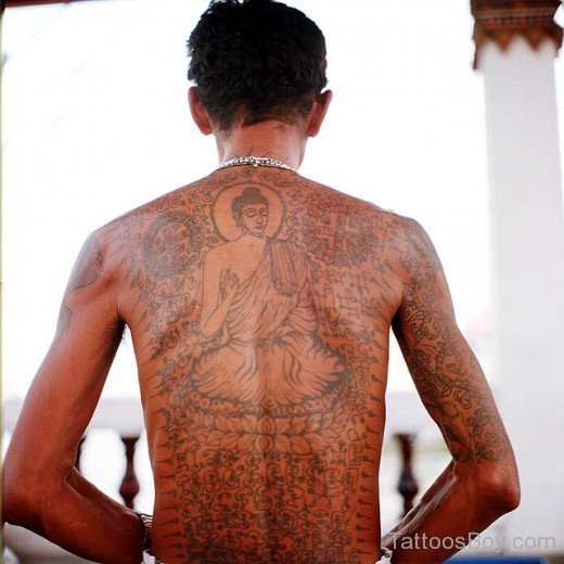 Nice  Buddhist Tattoo On  Back Body