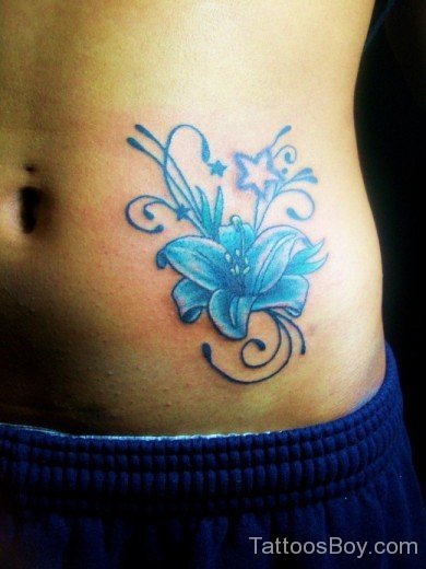 Beautiful  Flower Tattoo On Stomach