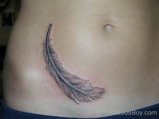 Feather Tattoo On Belly