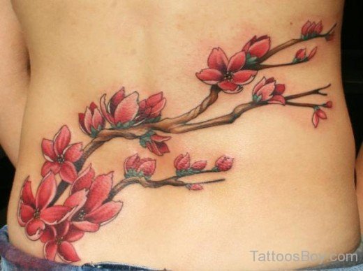 Fine Flower Tattoo Design On Back