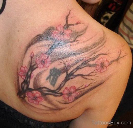 Floral Cherry Blossoms Tattoo On Back