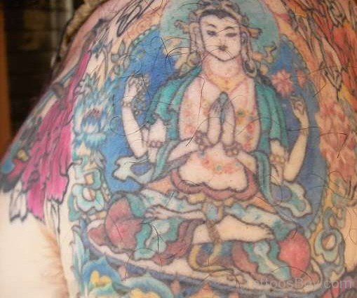 Amazing  Buddhist Tattoo On Shoulder