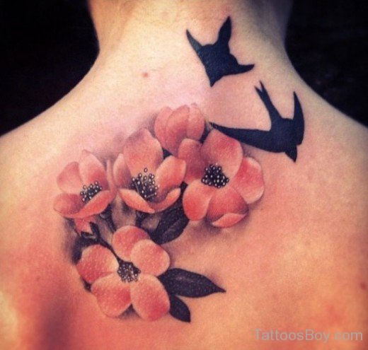 Great Cherry Blossoms Tattoo On Back