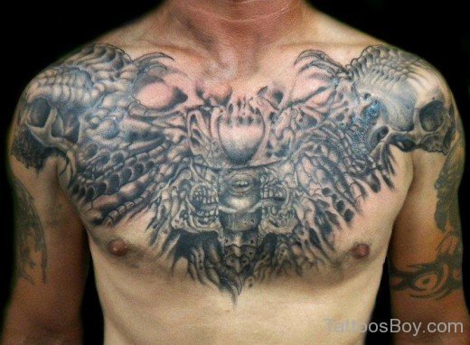 Horrible Skull Tattoo On Chest