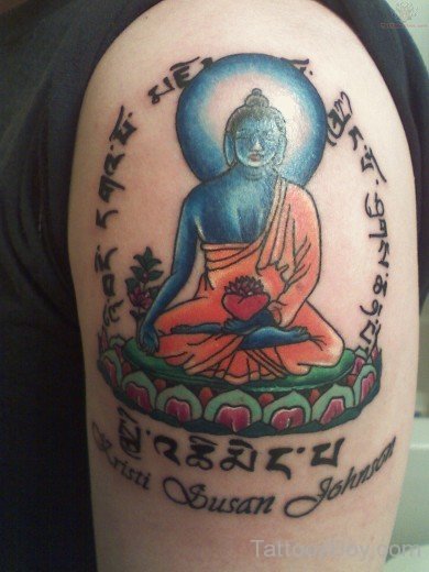 Impressive Buddhist  Tattoo On Shoulder