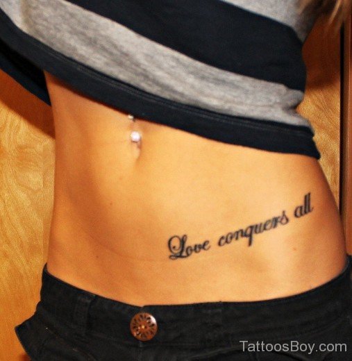Love Conquers All Tattoo On Belly