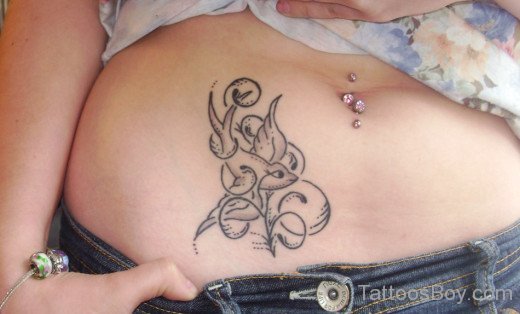 Lovely Bird Tattoo Design On Belly
