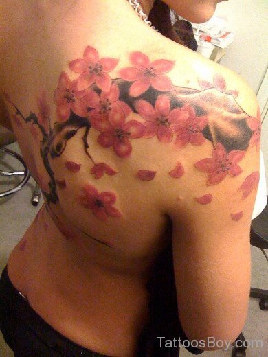 Lovely Cherry Blossom Tattoos On Shoulder