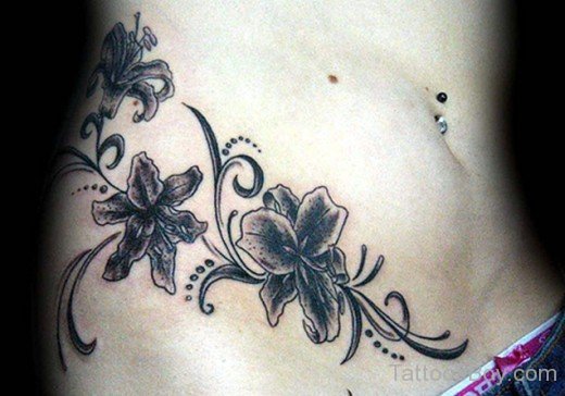 Lovely Flower Tattoo Design On Belly