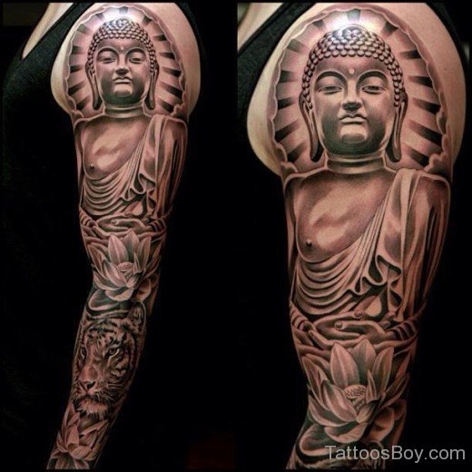 Mahatma Buddha Face Tattoo On Shoulders