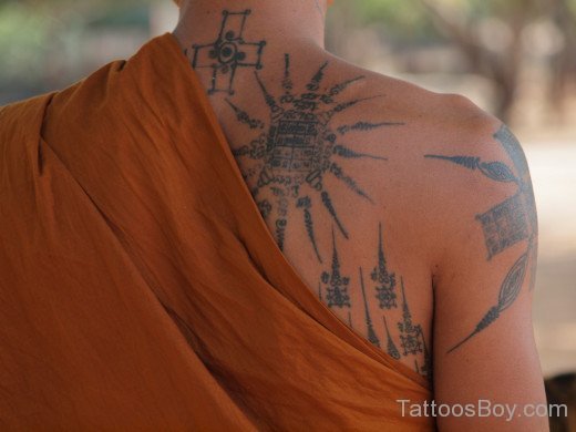 Fabulous Buddhist Symbol Tattoo On Back