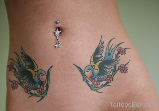 Nice Birds Tattoo On Belly