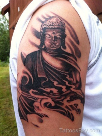 Nice Buddha Tattoo  On Shoulders