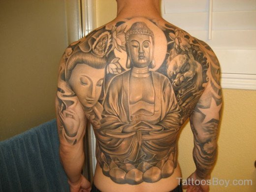Nice Buddhist Tattoo on Full Back Body