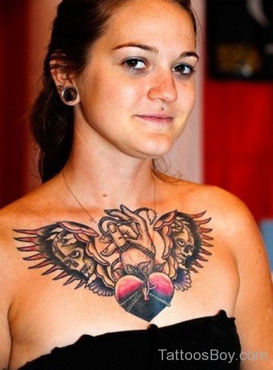 Nice Heart Chest Tattoo On Chest