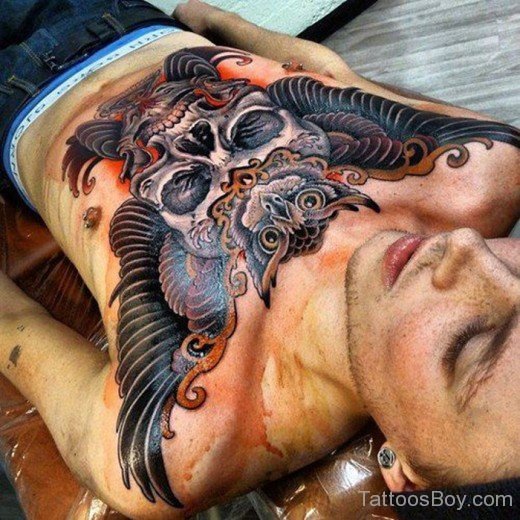 Owl Tattoo With Skull On Chest