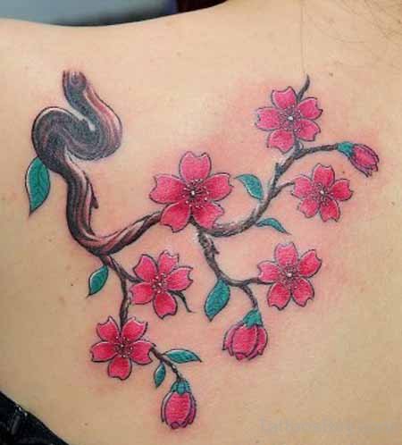 Pink Flower Tattoo On Back