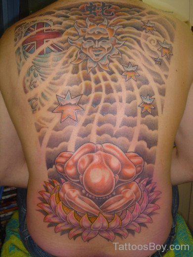 Stylish Buddhist Tattoo On Back Body