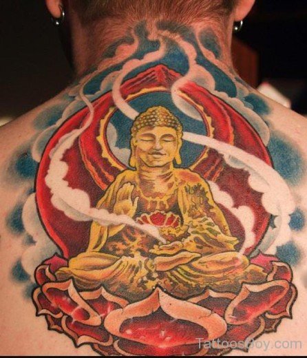 Stylish Buddhist Tattoo On Back