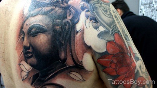 Stylish Buddhist Tattoos  On Back Shoulder