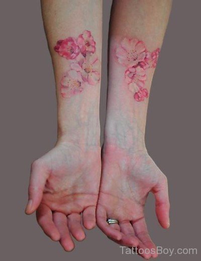 Stylish Cherry Blossom Tattoo On Hands