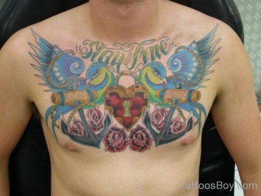 Stylish Locked Heart Tattoo On Chest