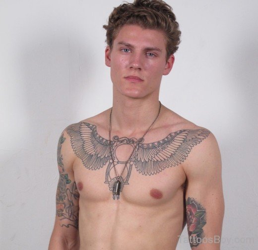 Wonderful Angle Wings Tattoo On Chest